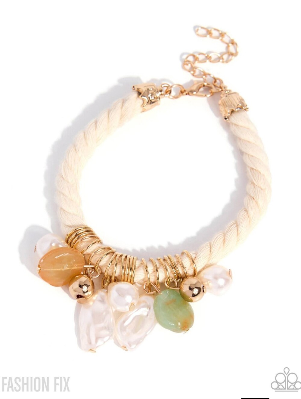 Paparazzi Cream Rope Bracelet with Gold and Pastel Charms